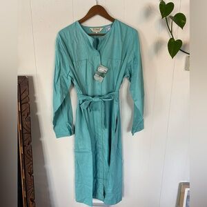 VINTAGE - L.L. Bean Women's Aqua Long Sleeve Dress Raw Silk Noil